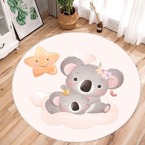 Niedlicher Kleiner Koala-Teppich, Teppich mit Koala-Muster, Für Kinderzimmer, Teppich mit Stern-Koala-Muster, Tierteppich, Koala-Muster, Runder Teppich, Babyteppich