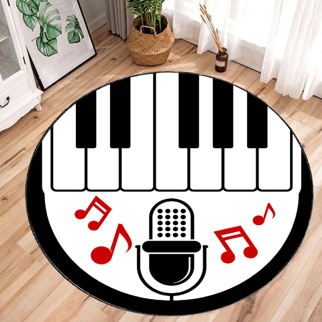 Circle Music Rug Circle Piano Microphone Rug, Microphone Patterned Rug, Music Themed Rug ...