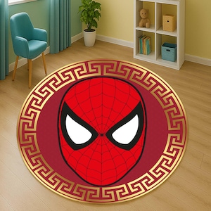 Spiderman Hero Gesicht Teppich, Runder Kinder Cartoon Teppich,Cool Boys Teppich, Superheld Raum Matte, Spielzimmer Kreis Teppich Held Thema Dekor, Comic Style Mat