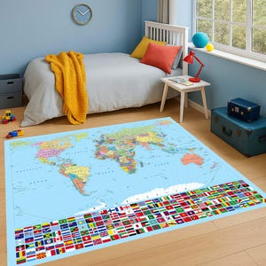 Weltkarte, Lernteppich, Lernteppich, Spielzimmer Dekor, Geographie Lerngeschenk, Lernteppich, Weltkarte, Lerndekor, Kinderzimmer Dekor