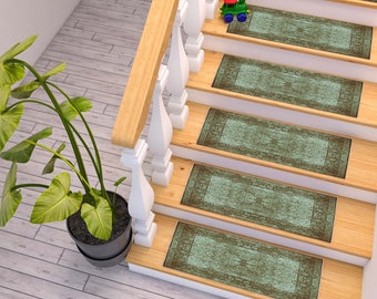 Dark Green Stair Treads Rug, Non-Slip Carpet, Machine Washable Rug, Stair Treads Carpet, Stair Runner Rug, Easy to Clean