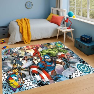 Hulk Iron Man Rug, Captain America Decor, Kids Room Decor, Superhero Play Mat, Comic Theme Rug, Hero Bedroom Mat, Action Hero Carpet