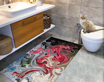 Abstract Swirl Rug, Colorful Bathroom Mat, Fluid Art Floor Mat, Modern Home Decor, Artistic Bath Rug, Bold Bathroom Decor, Unique Design Rug