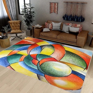 Modern Colorful Watercolor Rug, Abstract Rug, Aesthetic Colorful Boho Rug, Non-Slip Rugs