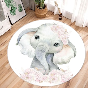 Kinderzimmer Teppich, Elefant gemustert, rund Teppiche, Kreis Teppiche, Kinderzimmer Dekor, Elefanten Teppich