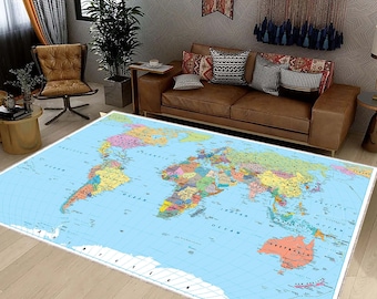 World Map Rug, World Map Education Rug, Map Rug, World Map Design Pattern Rug, School Rug, Popular Rug, Floor Rug