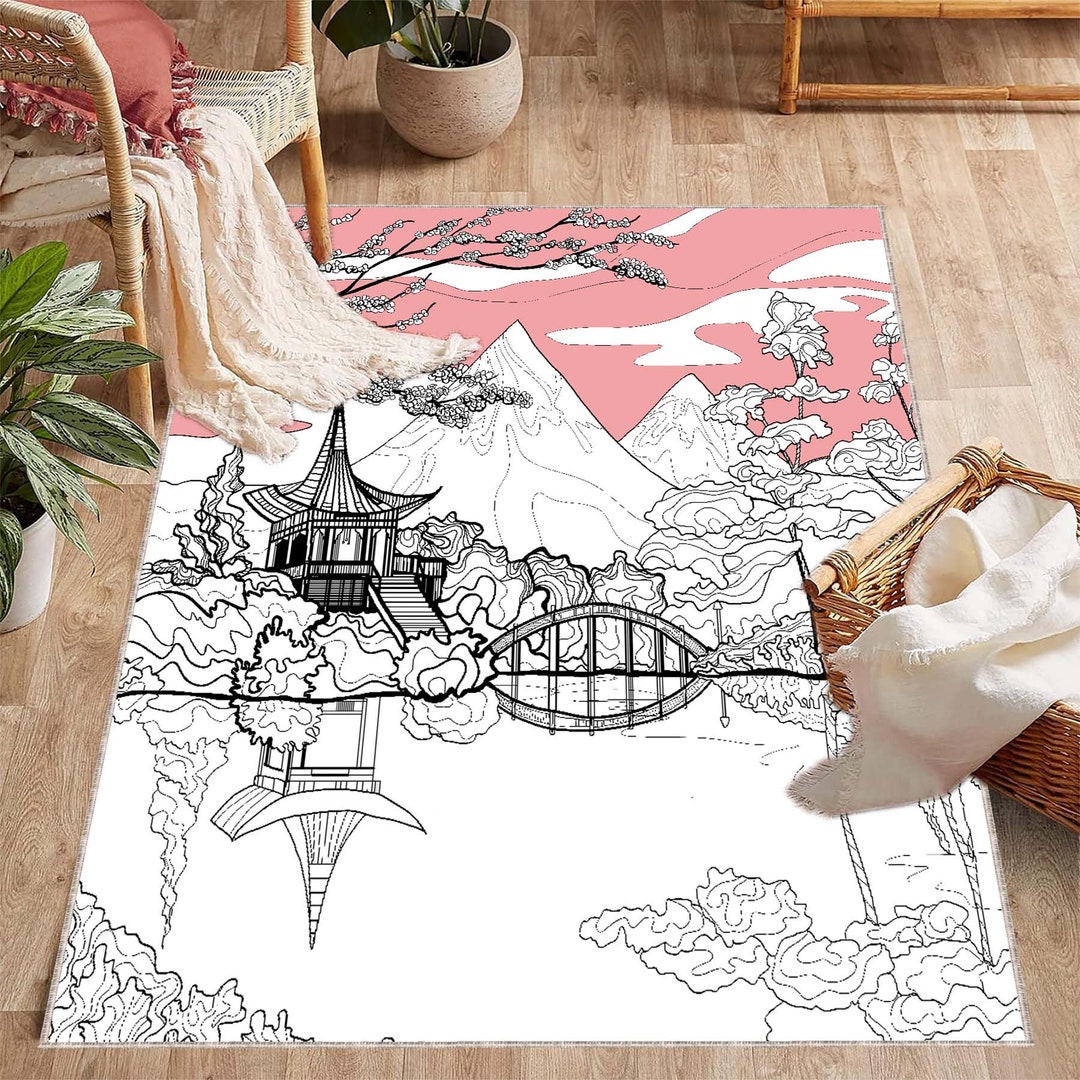 Japan Landscape Rug, Japan Themed Rug, Minimalist, Japanese Rug, Custom ...