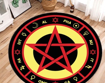 Alfombra La Bruja del Amor: Alfombra con estampado de pentagrama rojo