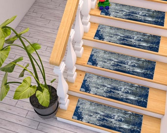 Blue Modern Stair Treads Carpet, Stair Treads Rug, Machine Washable Rug, Easy to Clean, Step Rug, Stair Mat