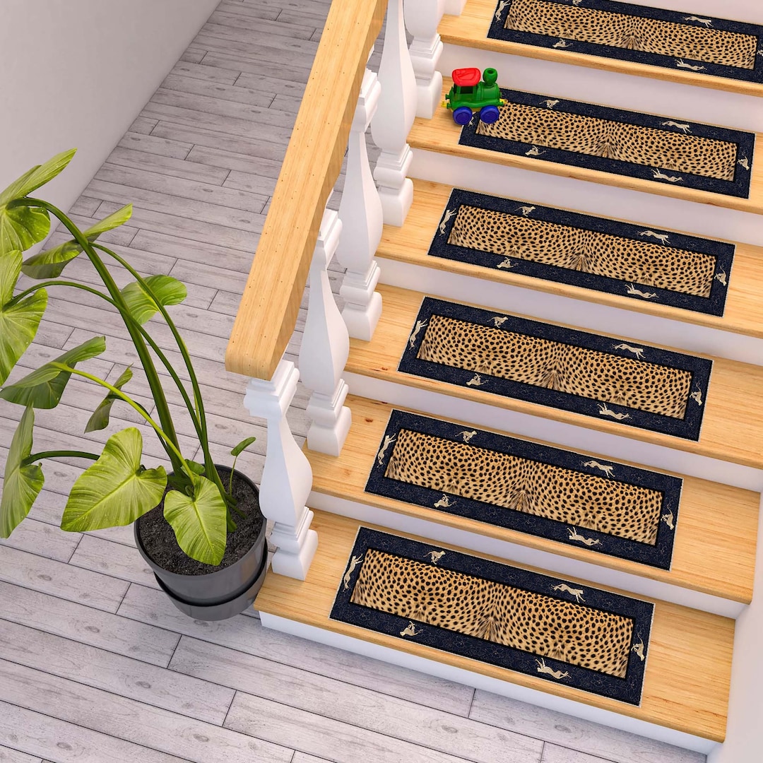 Short Rug For Step Leopard Stair Rug, Step Rug, Modern Rug, Stair Treads Rug, Easy to ...
