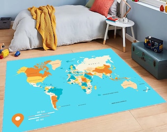 World Map, World Map Rug, Gift Rugs, Education Rug, Non Slip Rug, Education, School Rug, Education World Map