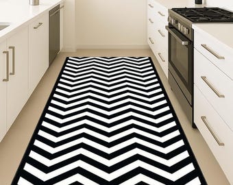 Chevron Zigzag Design Runner Rug, Stylish Kitchen Rug, Geometric Floor Mat, Minimalist Decor, Contemporary Hallway Rug, Elegant Entryway Mat