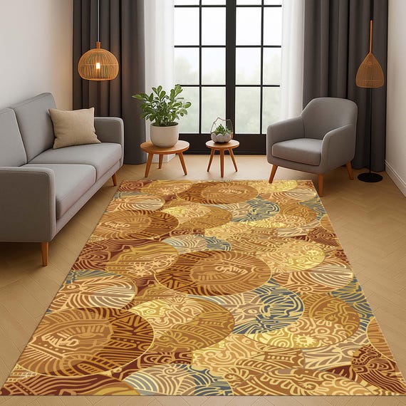 ボヘミアン トライバル アース トーン ラグ、抽象的なフロアマット