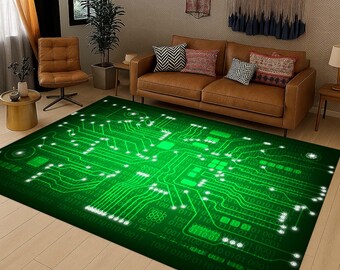 Circuit Board Rug, Tech Rug, Digital Design Coding Floor Mat, Tech Decor, Geek Modern Area Rug, Floor Technology Rug, Futuristic Decor