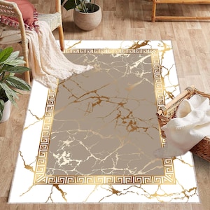Gold Marble Greek Rug, Easy To Clean Rug, Luxury Rug, Classic Rug, Gold Marble Rug, Trendy Rugs,