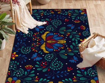 Mexican Rug, Floral Area Rug, Mexican Flowers, Mexican Decor, Mexican Art, Flower Rug