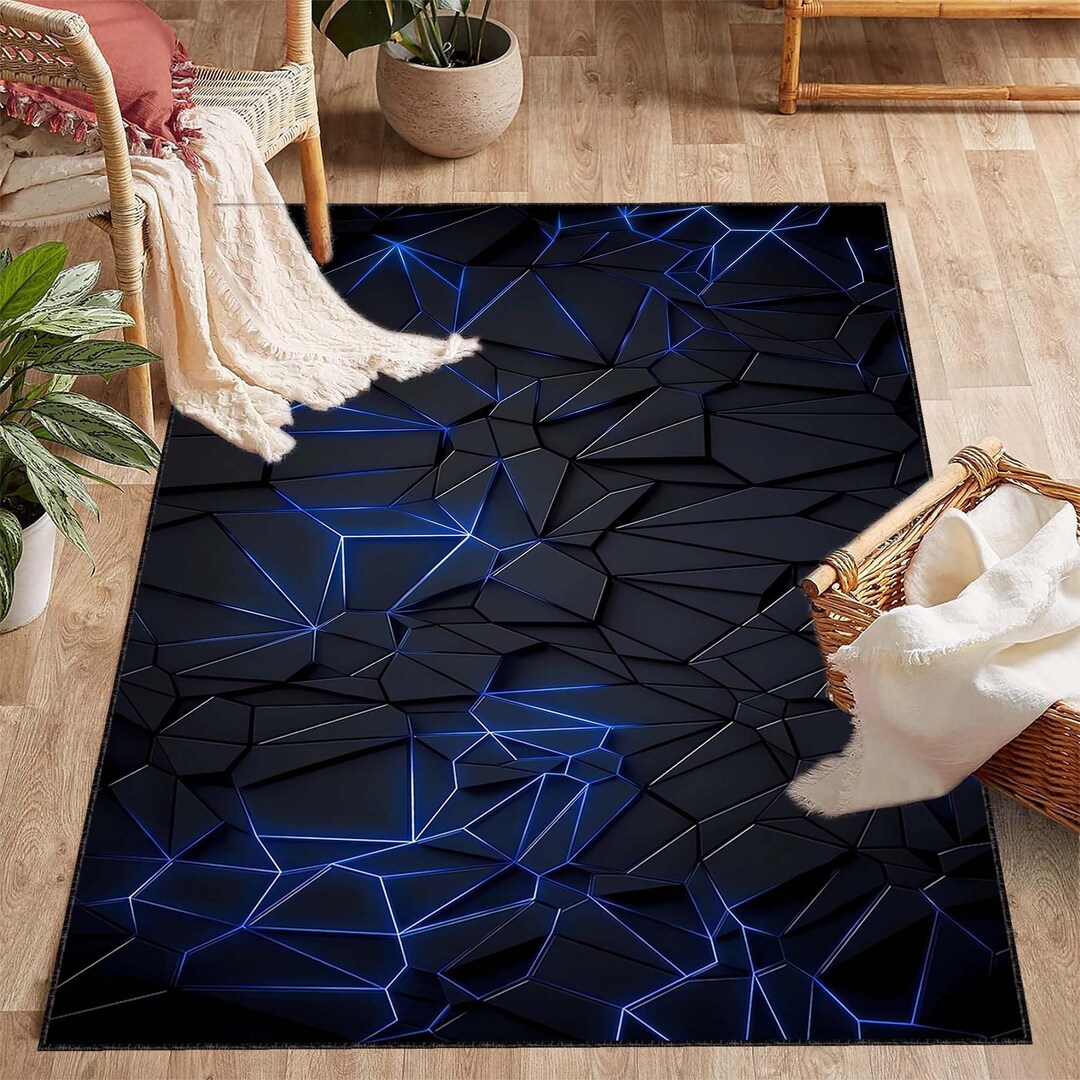 Neon 6x9 Rug Neon Line Blue Style Rug, Beauty Rug, Black Carpet, Dark, Destruction ...