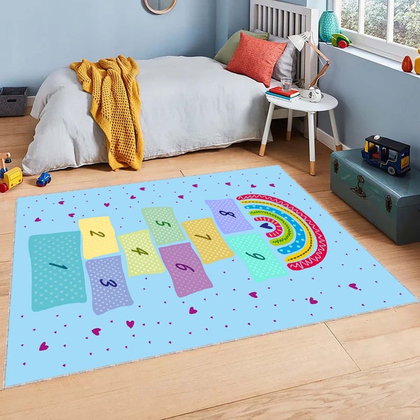 Marelle arc-en-ciel, tapis pour chambre de bébé, marelle, tapis pour chambre d'enfant, tapis de jeu, tapis pour salle de jeux, tapis pour chambre de bébé