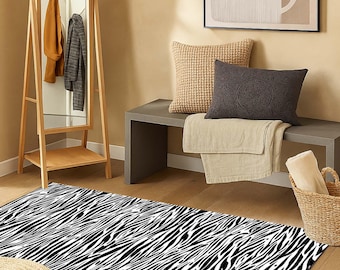 Zebra Print Rug, Modern Animal Print Rug, Stripe Design Carpet, Unique Runner Rug, Abstract Zebra Rug, Decor Rug, Stylish Rug for Hallway