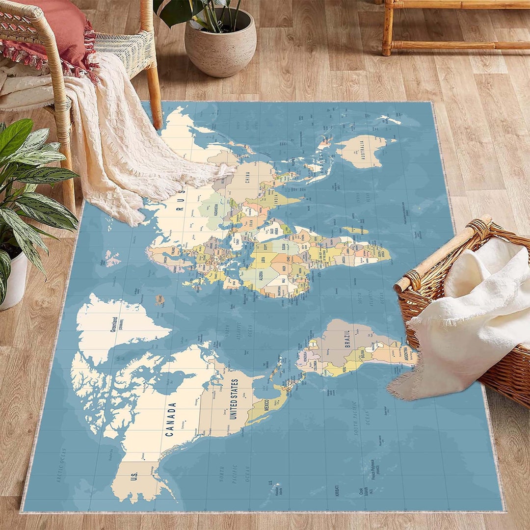World Map Rug, World Map Education Rug, Map Rug, World Map Design