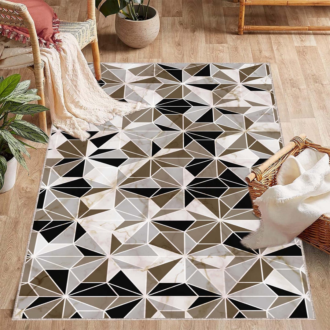 Polygonal Shape and Gold Marble Rug, Home Rug, Best Rug, Abstract Rug ...