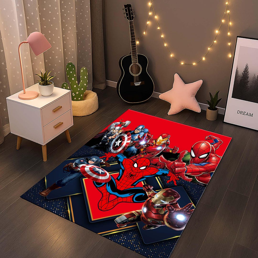 Action Figure Rug Superhero Rug, Spiderman Mat, Kids Room Decor, Hero Play Mat, Comic ...