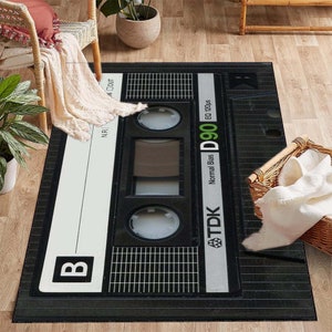 Personalized Bespoke Cassette Tape Area Rug, Customizable 90s Music Mixtape Printed Mat, Retro Style Throw Rug, Gift for Music Lovers