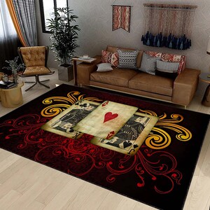 Alfombra de naipes, alfombra de fiesta de casino con naipes, juego de póquer, naipes, símbolos, alfombra de diseño de sala de jugadores de póquer, regalo de decoración de sala de juegos