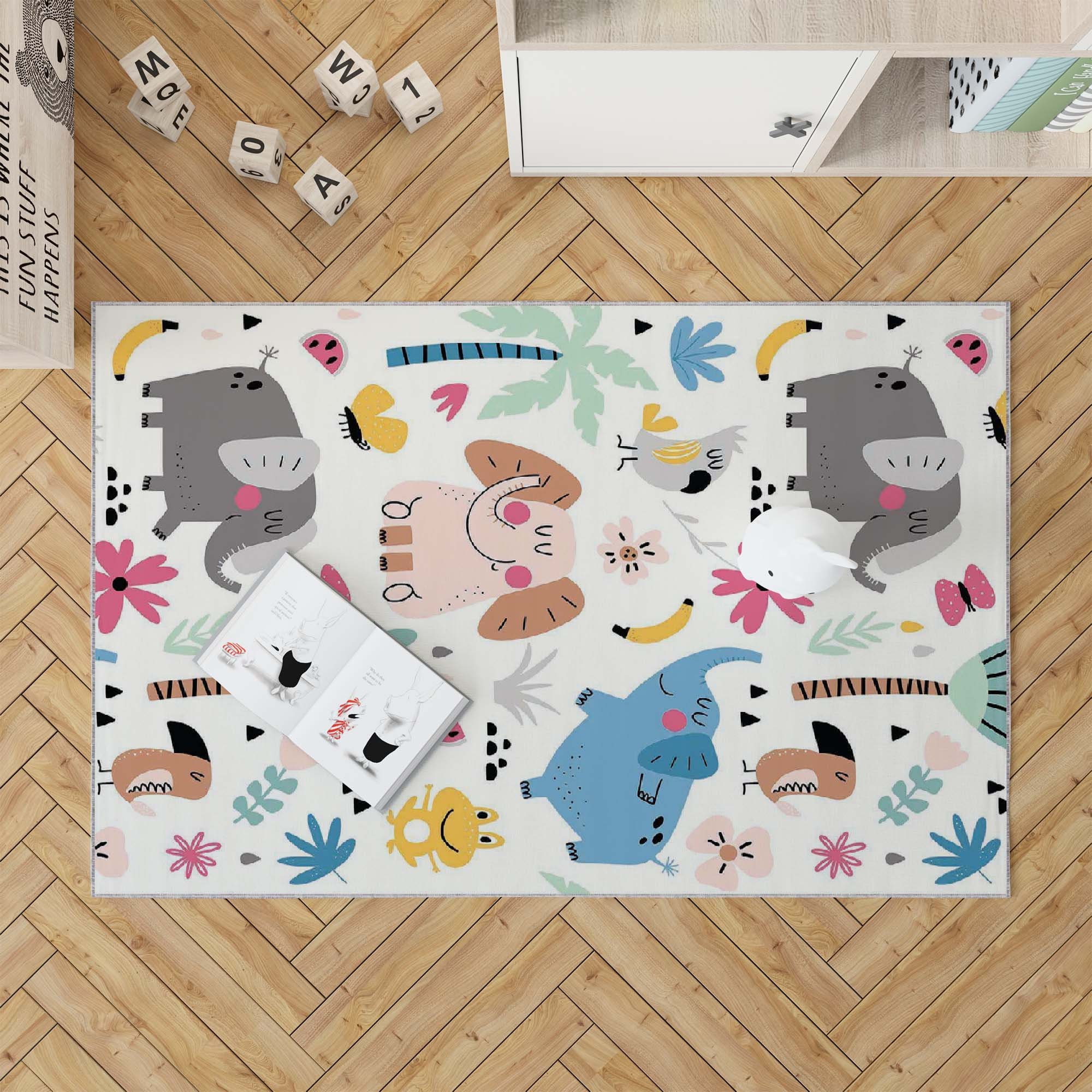 Tropical Animals Rug, Cartoon Rug, Cute Animals Zoo Patterned Rug - Etsy