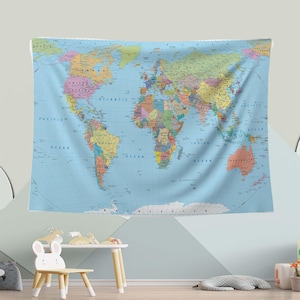 Suspension murale globe, décoration de chambre d'explorateur, continents, sur le thème de la carte, art mural aventure, affiche pédagogique de la carte, décor d'étude, impression de l'atlas mondial