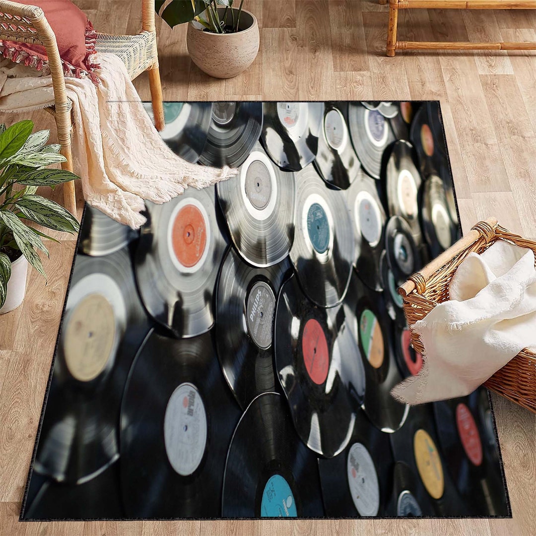 Retro Record Music Decor Rug, Music Pattern Rug, Gift for Musician ...