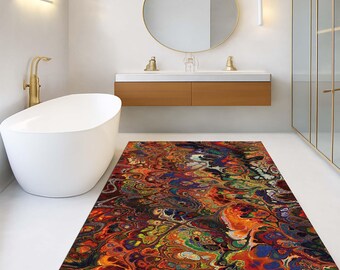Abstract Colorful Marble Psychedelic Art ,Boho Bathroom Rug, Bath Mat Decor