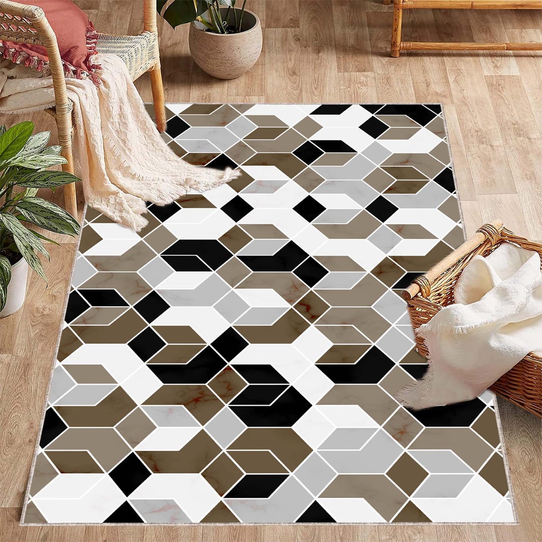 Geometric Pattern With Polygonal Shape and Marble Texture Rug - Etsy