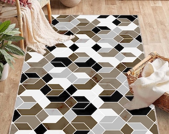 Geometric Pattern with Polygonal Shape and Marble Texture Rug