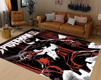 Spider-Man Rug, Black Suit Comic Art Rug, Superhero, Decorative Rug, Living Room, Kids Room Rug, Unique Decor Carpet, Black Suit Blood Mat