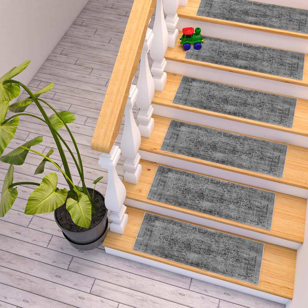Anthracite Stair Rug, Stair Treads Rug, Black and White Boho Style ...