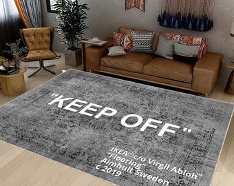 Keep Off Rug, Gray Patterned Keep Off Rug, Home Decor Rug, Modern Keep Off Rug, Custom Rug, Fashion Decor Rug, Cool Rug, Gray White Rug