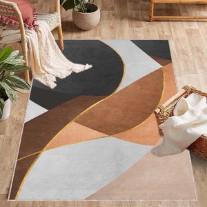 Alfombra de decoración bohemia abstracta, alfombra de área abstracta, alfombra bohemia, alfombra antideslizante con formas extrañas, alfombra bohemia, lavable a máquina, alfombra de pasillo con flecos multicolor