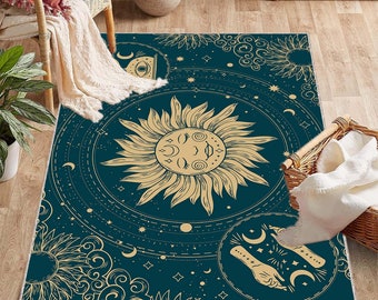 Mystical Rug, Mystical, Mystical Ornament Astrology Rugs, Astrology Decor, Crescent and Stars Print Rug, Yoga Rug, Meditation Rug