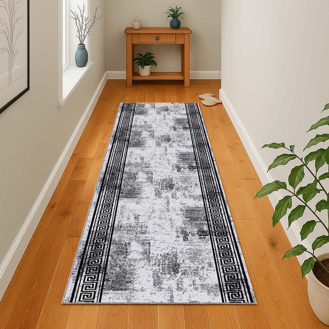 Geometric Pattern Rug, Modern Runner, Greek Key Design, Stylish Hallway ...