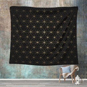 フラワーオブライフウォールタペストリー、ボヘミアン風壁掛け、神聖幾何学模様、寝室用タペストリー、スタイリッシュなウォールアート、ミニマリストなお部屋のアクセント、抽象的なデザイン