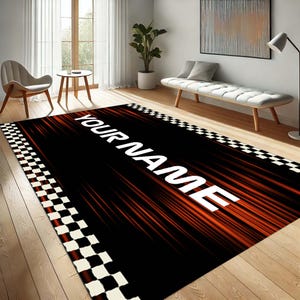Racing Name Rug, Custom Speed Mat, Boys Room Rug, Checkered Flag Rug ...