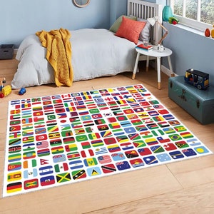Tappeto con bandiere nazionali, bandiere di tutti i paesi del mondo, bandiera nazionale, bandiera nazionale, tappeto con bandiera regionale, bandiera USA, tappeto educativo, tappeto per la cameretta dei bambini, tappeto per il pavimento della scuola