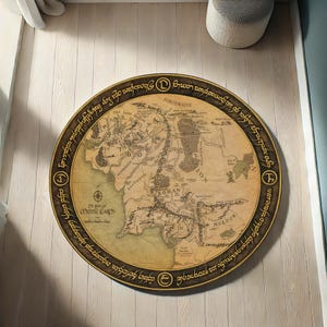 Carte de la Terre du Milieu, Le Seigneur des anneaux, tapis rond fantaisie, Lotr Decor, tapis de la carte de la Terre du Milieu, tapis sur le thème geek, tapis carte magique, décoration de chambre ringard