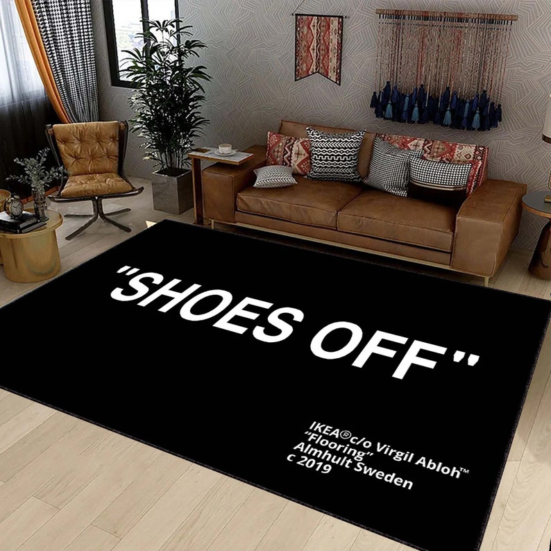 Shoes Off Rug, Black White Keep off, Cool Area Boy Room Decor Rug, Popular Carpet image 1