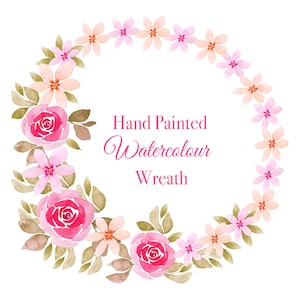 Watercolor Floral Wreath Clipart: Hand-Painted Pink Roses (PNG File)