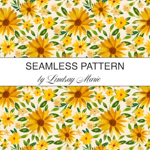 Boho Watercolor Sunflowers Seamless Pattern: Floral Fabric Design (Digital Pattern)