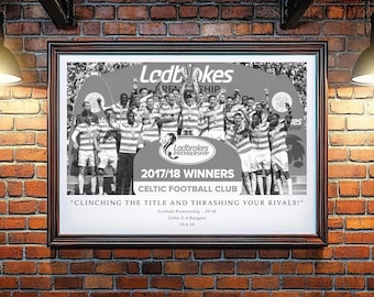 DIGITAL ONLY - Celtic FC - Trophy Celebrations / Black and White Digital Download Print / Iconic Football Sports Moment Wall Art Poster