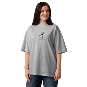 May include: A gray oversized t-shirt with a black graphic of a person running and the text "THE BOY FROM BLYTH". The shirt is made of a soft material and has short sleeves.