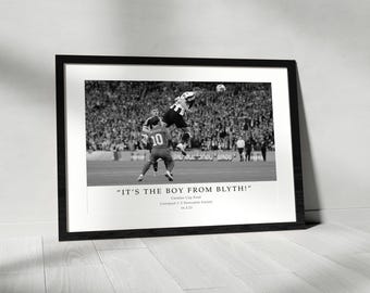 PRINT & FRAME - Newcastle United FC - Dan Burn League Cup / Black and White Print / Iconic Football Sports Moment Wall Art Poster